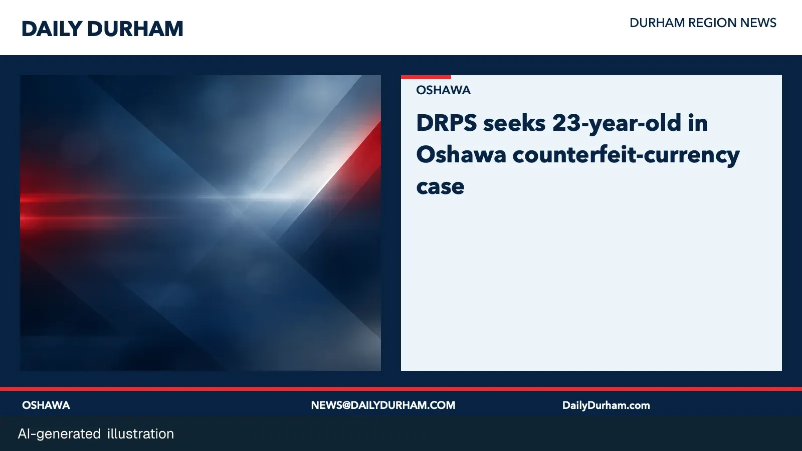 AI-generated neutral abstract navy-and-red graphic for an Oshawa public-safety report; no people or incident details depicted.