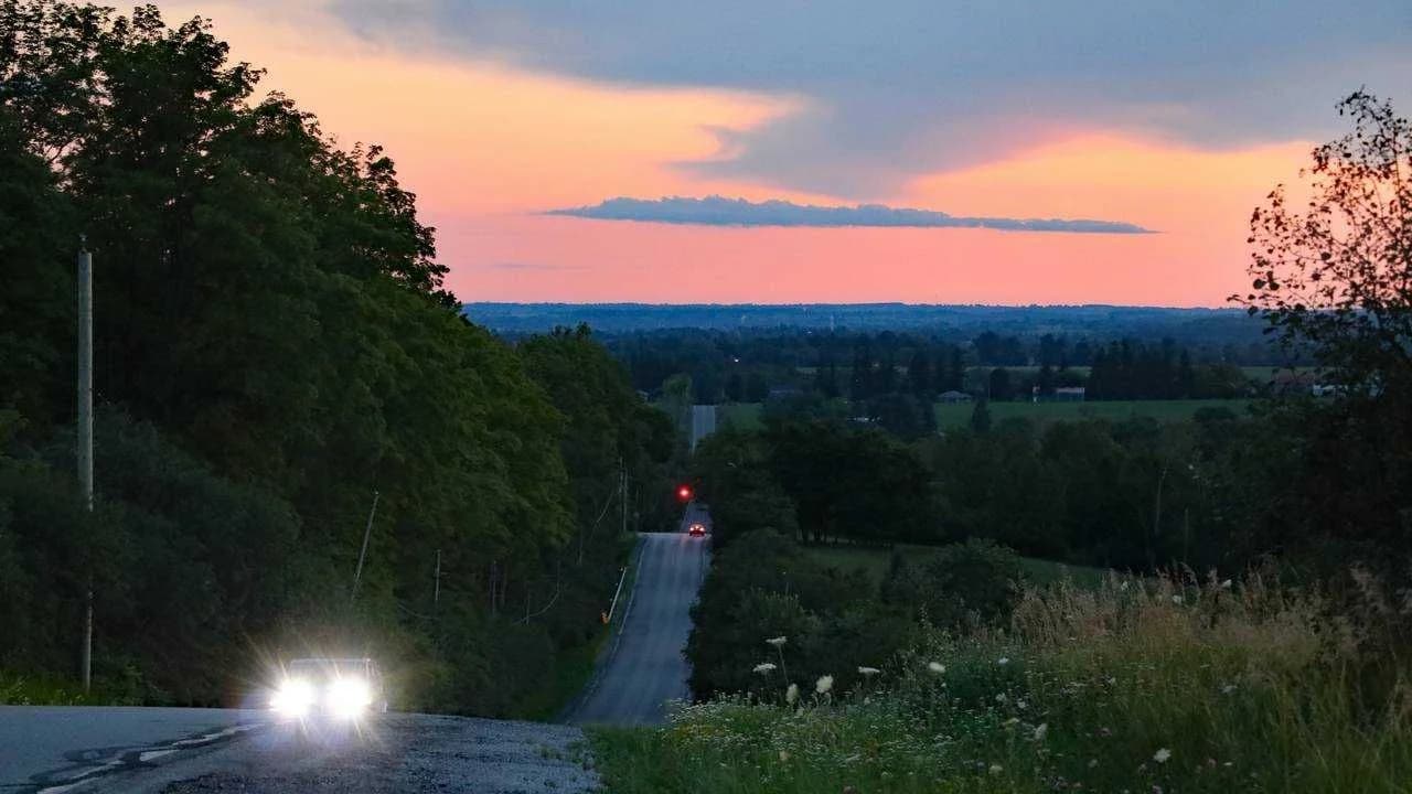 Rural road at dusk in Durham Region