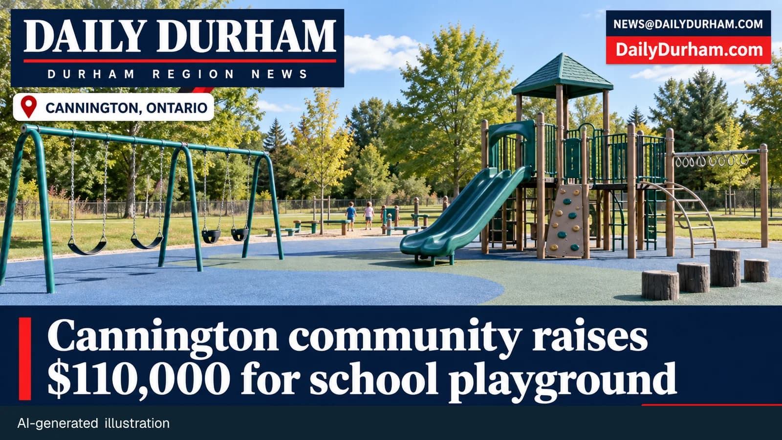 Photorealistic generic school playground in daylight; no school sign or identifiable children.