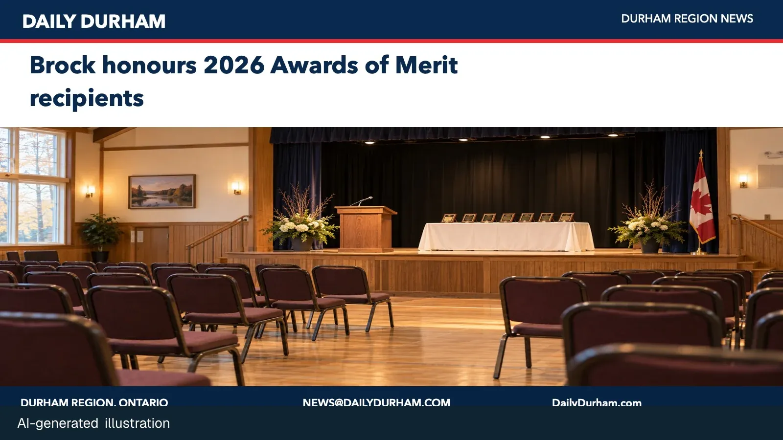AI-generated illustration of a township community hall prepared for a civic awards ceremony.