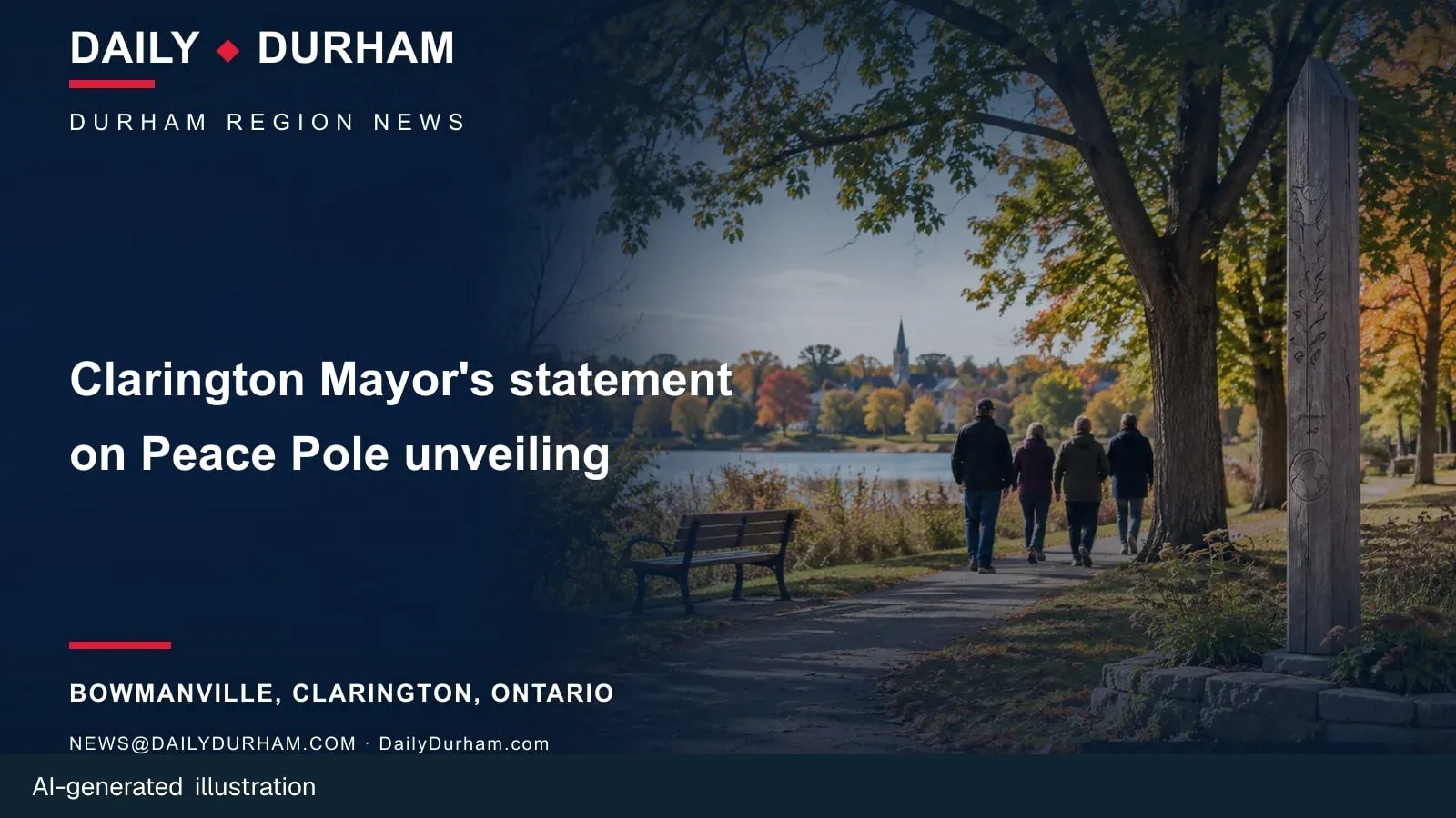 Clarington Mayor's statement on Peace Pole unveiling; AI-generated illustration.