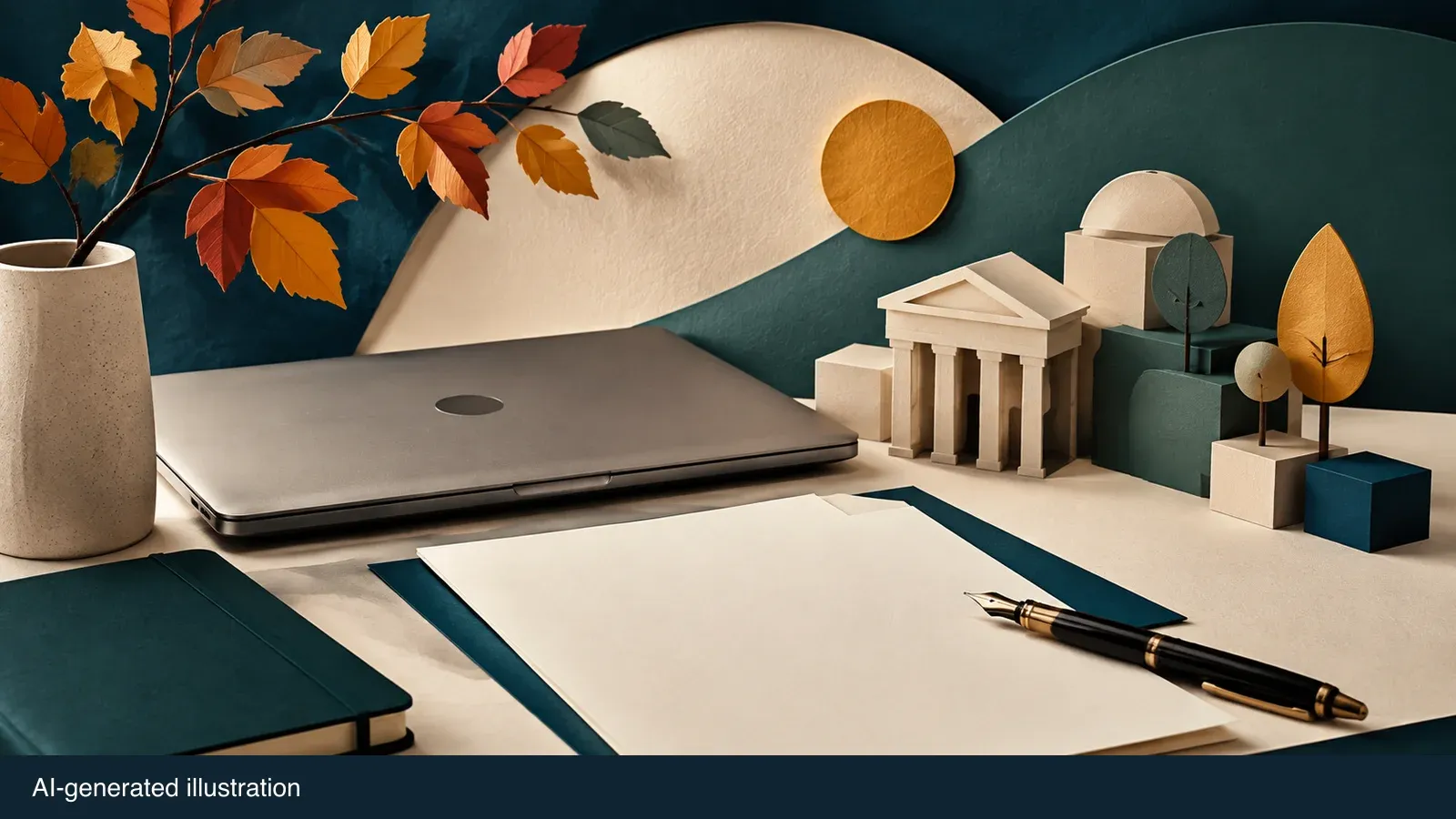 Illustrated desk and application materials for municipal careers. AI-generated illustration.