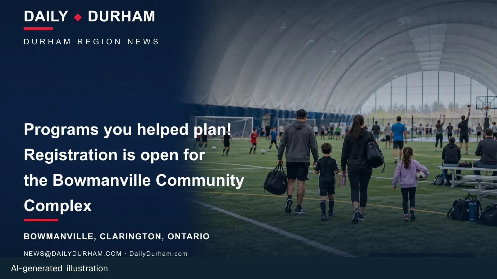 Programs you helped plan! Registration is open for the Bowmanville Community Complex; AI-generated illustration.