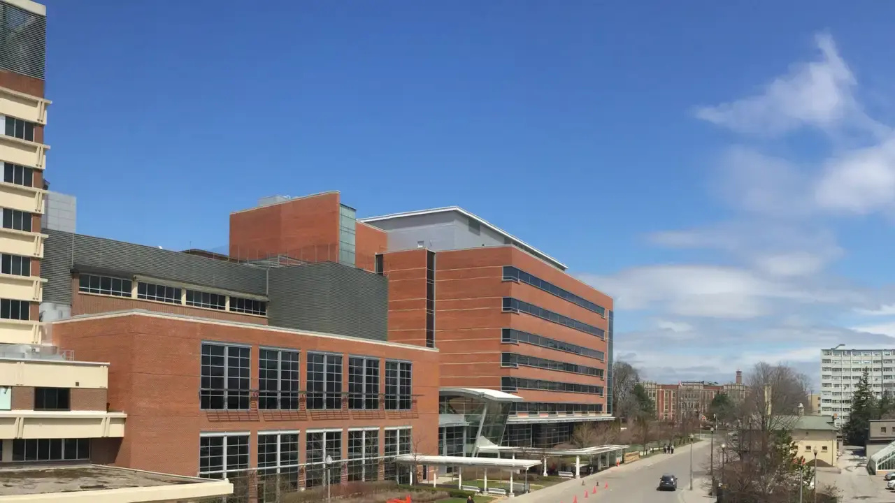 Brick hospital buildings of Lakeridge Health Oshawa under a blue sky, with a road and entrance canopy at right; no people or faces discernible. File photo, not the Lakeridge Health Whitby, Bowmanville or Port Perry sites.