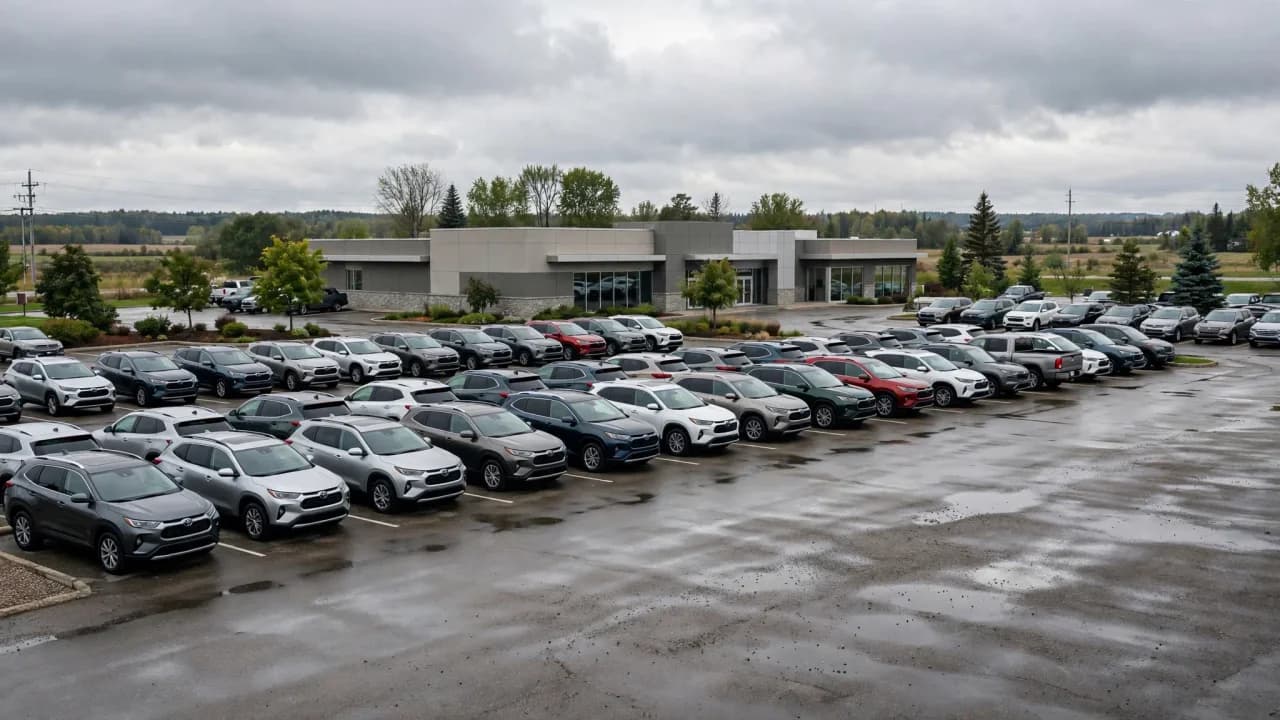 AI-generated illustration of a car dealership lot