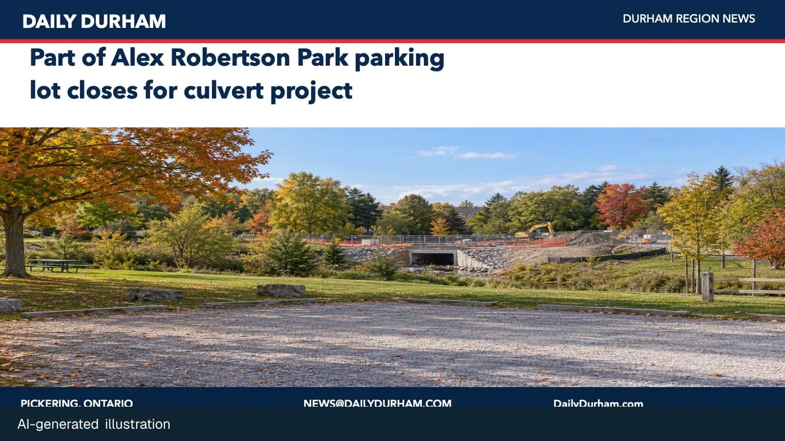 A Pickering park gravel parking lot beside a generic culvert construction area.