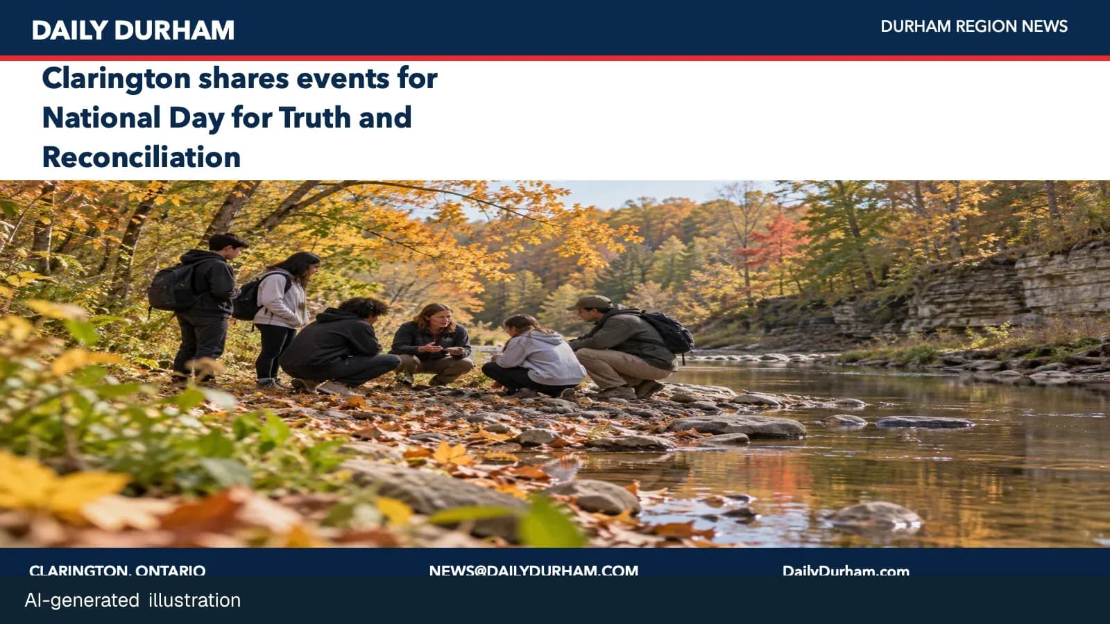 Illustration of youth learning outdoors beside a creek; not a photograph of a listed event or participant.