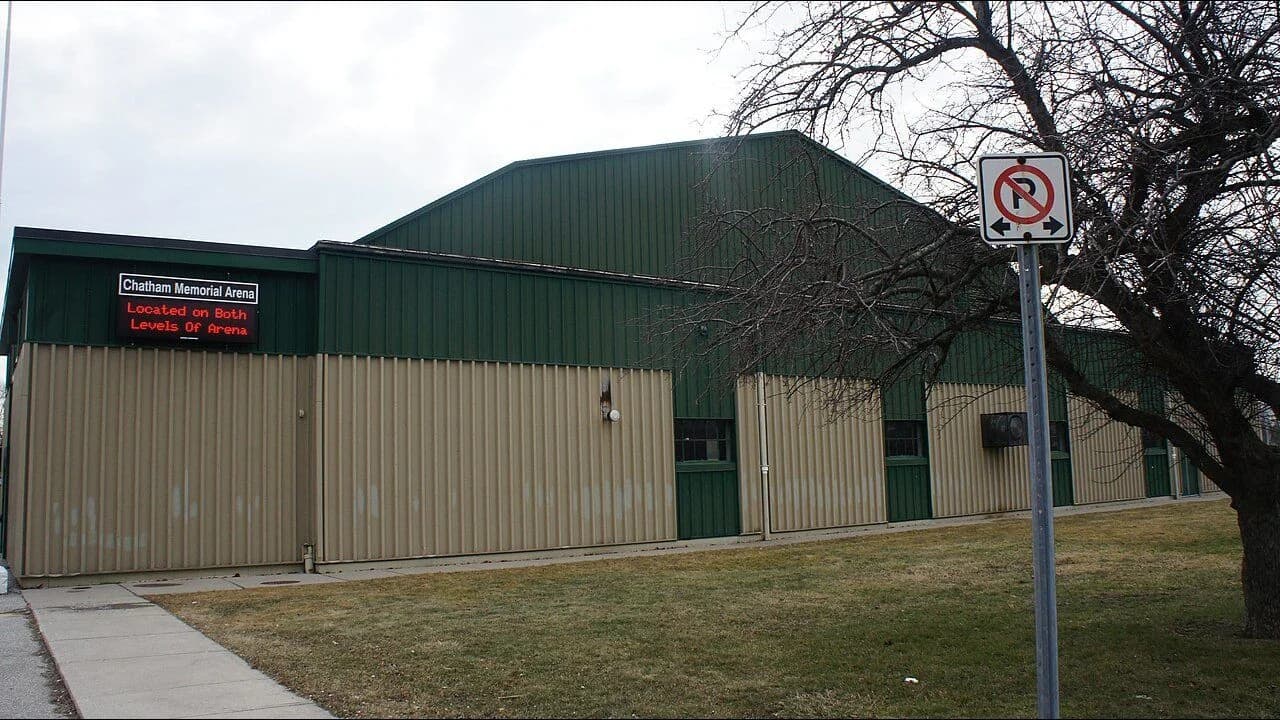 Exterior of Chatham Memorial Arena, an Ontario hockey arena