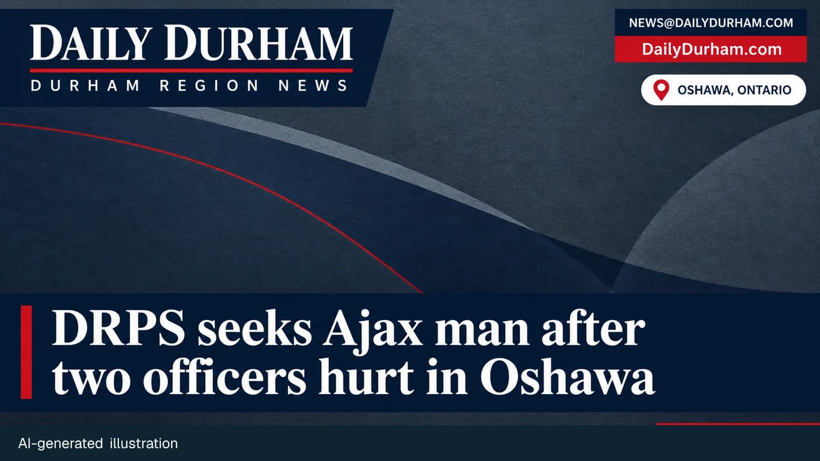 Neutral abstract Daily Durham navy-charcoal branded cover with exact police update headline; no photo, no people, no incident scene.