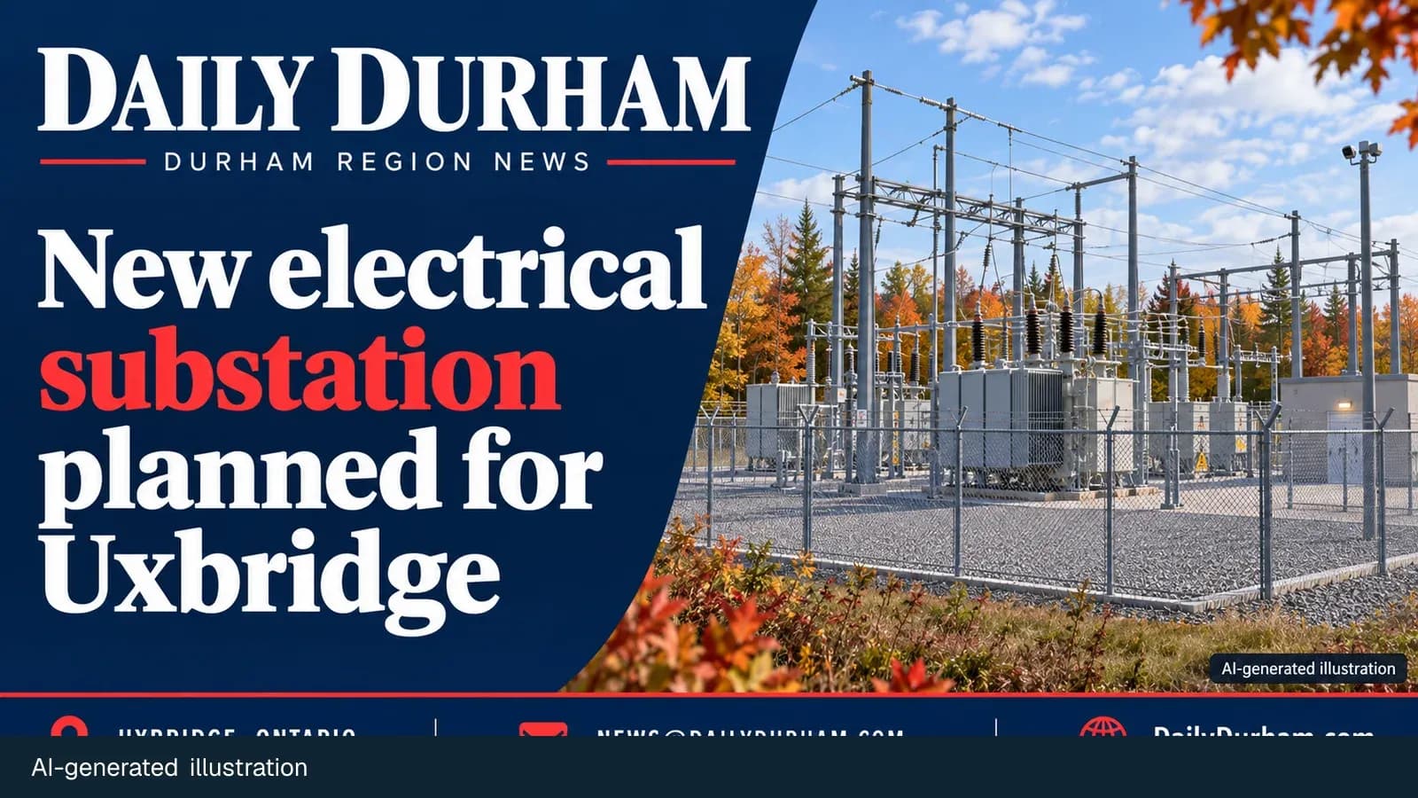 Daily Durham illustration of a modern electrical substation in Uxbridge.