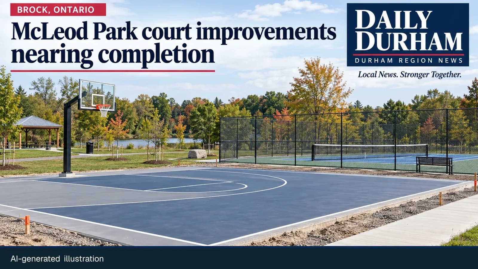 Illustration of basketball and tennis courts in a Durham Region community park.